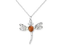 Collier avec pendentif en forme de libellule traditionnelle écossaise en argent sterling 925 inspiré d'Outlander - Véritable pierre d'ambre, Tous, Ambre