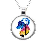 Collier avec pendentif en forme de loup, d'élan et de licorne, couleur argenté/bronze, cabochon en verre pour femme et fille, nan