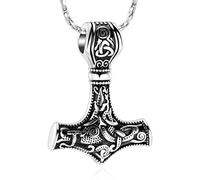 Collier avec pendentif en forme de marteau de Thor de Mjolnir nordique Viking pour cendres pour homme et femme en acier inoxydable avec nœud celtique, Métal, acier inoxydable