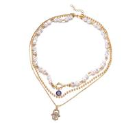 Collier avec pendentif en forme de mauvais œil et de Fatima pour femme, collier empilable, perle et doré, bijou de protection porte-bonheur pour un usage quotidien