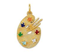 Collier avec pendentif en forme de palette d'artiste en or massif 10 carats CZ 14 mm