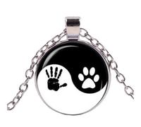 Collier avec pendentif en forme de patte Yin Yang et empreinte de main Taichi en verre noir et blanc pour homme et femme, 4