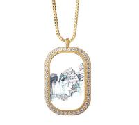 Collier avec pendentif en forme de peinture à l'aquarelle de Rome en ruine, bijoux dorés en cristal de diamant