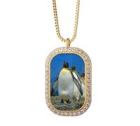 Collier avec pendentif en forme de pingouins de l'Antarctique - Science de la nature - Bijoux dorés en cristal de diamant