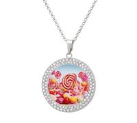 Collier avec pendentif en forme de plaque d'identité ronde de 50,8 cm - Collier commémoratif pour la Saint-Valentin, One size, Acier titane, Strass