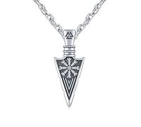Collier avec pendentif en forme de pointe de flèche viking en argent sterling 925 - Boussole nordique - Collier viking pointe de flèche - Bijoux pour homme, ami, frère, femme, Argent sterling