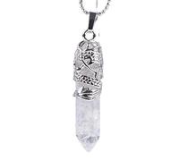 Collier avec Pendentif en Forme De Pointe Naturelle, Breloque Hexagonale en Argent avec Chaîne en Argent, Ras Du Cou en Pierres Précieuses Polies pour Femmes Et Hommes, Mandala Creux en Cristal Tra