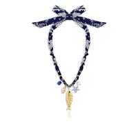 Collier avec pendentif en forme de poisson doré pour femme, long collier écharpe en soie avec pendentifs en coquillage de plage bohème, bijou déclaration pour les vacances d'été, tenue décontractée