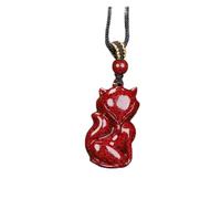 Collier avec pendentif en forme de renard rouge véritable cinabre - Talisman de guérison chinois et cadeau de chance pour homme et femme, One Size