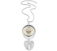 Collier avec pendentif en forme de tatouage représentant un squelette indien avec ailes d'ange