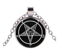 Collier avec pendentif en forme de tête de chèvre rouge en bronze avec pentagramme et cabochon en verre - 4 couleurs - Longue chaîne - Satanisme gothique - Bijoux pour homme, 25 mm, 2 ans