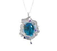 Collier avec pendentif en forme de topaze bleue de style bohémien - Père Noël Maria - Avec cristaux étincelants - Cadeau idéal