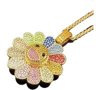 Collier avec pendentif en forme de tournesol coloré avec smiley Takashi Murakami (rotatif, couleur dorée), Acier inoxydable