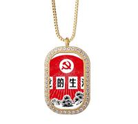 Collier avec pendentif en forme d'emblème de fête communiste chinoise en pin, bijou doré