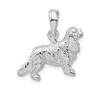 Collier avec pendentif en forme d'épagneul Cavalier King Charles en argent sterling 925 plaqué rhodium pour femme