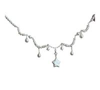 Collier avec pendentif en forme d'étoile de style baroque pour femme, collier de perles en forme d'étoile irisée et de larme, ton argenté, délicat ras du cou pour un usage quotidien, une fête