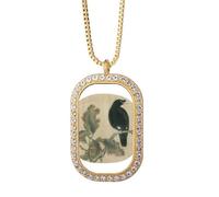 Collier avec pendentif en forme d'étourneau représentant des arbres morts - Bijoux dorés en cristal de diamant