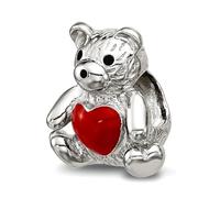Collier avec pendentif en forme d'ours en émail et cœur rouge - 11,64 mm - Argent sterling 925 - Pour femme