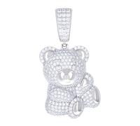 Collier avec pendentif en forme d'ours en peluche en argent sterling 925 et zircone cubique 41,2 x 21 mm de large