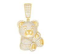 Collier avec pendentif en forme d'ours en peluche en argent sterling 925, ton jaune, unisexe, zircone, 41,2 x 21 mm de large, pour femme