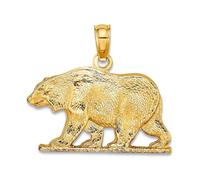 Collier avec pendentif en forme d'ours texturé en or jaune massif 10 carats 20,56 mm pour femme