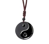 Collier avec pendentif en obsidienne noire Yin Yang sculpté à la main Feng Shui avec cordon réglable, collier d'équilibre en obsidienne noire de Tai Chi, bijou de protection minimaliste unisexe avec