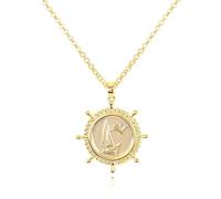 Collier avec pendentif en or 14 carats plaqué or 14 carats - Chaîne réglable - Breloque ronde - Collier tendance - Cadeau pour elle, Laiton, Pas de gemme