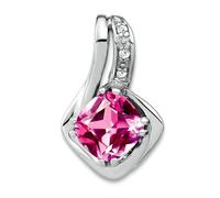Collier avec pendentif en or blanc 14 carats de 10 mm avec saphir rose et diamant pour femme