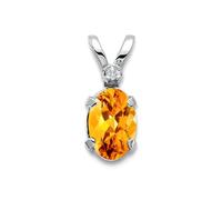 Collier avec pendentif en or blanc 14 carats et citrine 12 x 4 mm pour femme