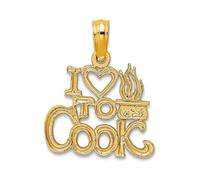 Collier avec pendentif en or jaune massif 10 carats 14,1 mm I Love Heart To Cook pour femme