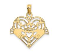 Collier avec pendentif en or jaune massif 10 carats poli et perlé - Claddagh celtique - Noeud d'amour - 20,5 mm de long - Pour femme