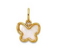 Collier avec pendentif en or jaune massif 14 carats 9 mm poli imitation nacre papillon ailes d'ange pour femme