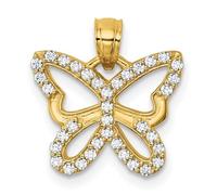 Collier avec pendentif en or jaune massif 14 carats poli CZ imitation diamant ailes papillon ailes d'ange pendentif pour femme 15,3 mm