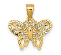 Collier avec pendentif en or jaune massif 14 carats poli et brillant avec ailes d'ange papillon 16,2 mm pour femme