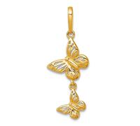 Collier avec pendentif en or jaune massif poli 14 carats de 9,15 mm avec double ailes d'ange papillon pour femme