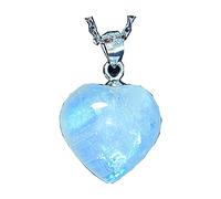 Collier avec pendentif en pierre de lune naturelle arc-en-ciel en forme de cœur - Bijoux pour femme et homme - Perles de 16 x 6 mm - Chaîne en argent sterling - Pierre AAAAA