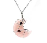 Collier avec pendentif en pierre naturelle enveloppée de fil de fer en forme de lune pour femme et fille, cadeau de fête des mères