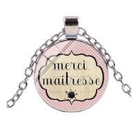 Collier avec pendentif en verre avec citation « Merci Mistress », 25 mm, 2 ans