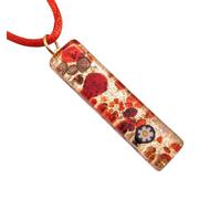 Collier avec pendentif en verre de Murano, fait à la main, bijoux en verre d'art italien avec pièces Millefiori et fleurs, accents en feuille d'or 24 carats, pendentif rectangulaire sur cordon de soie