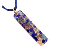 Collier avec pendentif en verre de Murano, fait à la main, bijoux en verre d'art italien avec pièces Millefiori et fleurs, feuille d'or 24 carats, 4 cm x 1 cm (Lisa), 4cm x 1cm, Verre, Pas de pierre