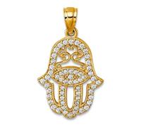 Collier avec pendentif Fatima en or jaune massif 14 carats poli CZ simulé diamant de 13 mm pour femme