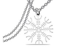 Collier avec pendentif Helm of Awe Aegishjalmur - Bijou avec pendentif viking, 3.0, Acier inoxydable