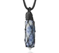 Collier Avec Pendentif Hexagonal en Cristal, Pendentif en Corde Noire Enroulée De Fil Avec Chaîne en Cuir Noir, Ras Du Cou À Breloques en Pierre Polie pour Femmes Et Hommes, Pois Blancs Et Bleus