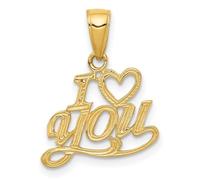 Collier avec pendentif I Love Heart You en or jaune massif 10 carats poli et texturé pour femme 16 mm