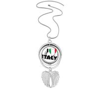 Collier avec pendentif « I Love Italy » - Motif drapeau - Cœur - Ailes d'ange