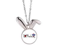Collier avec pendentif « I Love Thaïlande » avec motif drapeau d'amour et cœur