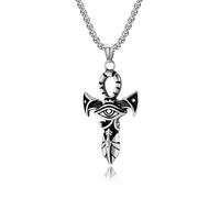 Collier avec pendentif œil d'Horus pour homme et femme, en acier inoxydable avec pendentif en forme d'épée égyptienne antique, en acier titane, pendentif en forme d'épée égyptien, amulette de