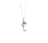 Collier avec pendentif, jolie et douce fille, chaîne pour clavicule avec pendentifs en cristal bleu, bijoux d'amitié, One Size