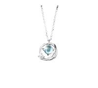 Collier avec pendentif, jolie et douce fille, chaîne pour clavicule avec pendentifs en cristal bleu, bijoux d'amitié, One Size