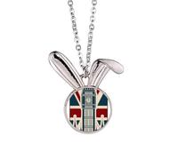 Collier avec pendentif lapin Londres Big Ben Union Jack Royaume-Uni Royaume-Uni